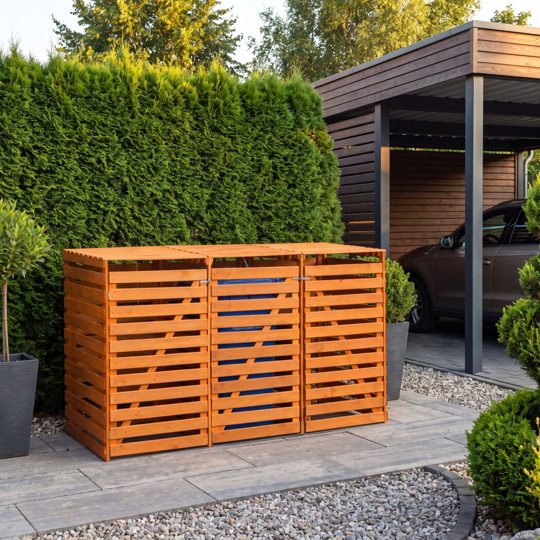 Mülltonnenbox 'Vario V' für 3 Abfalltonnen 219 x 122 x 92 cm honigbraun