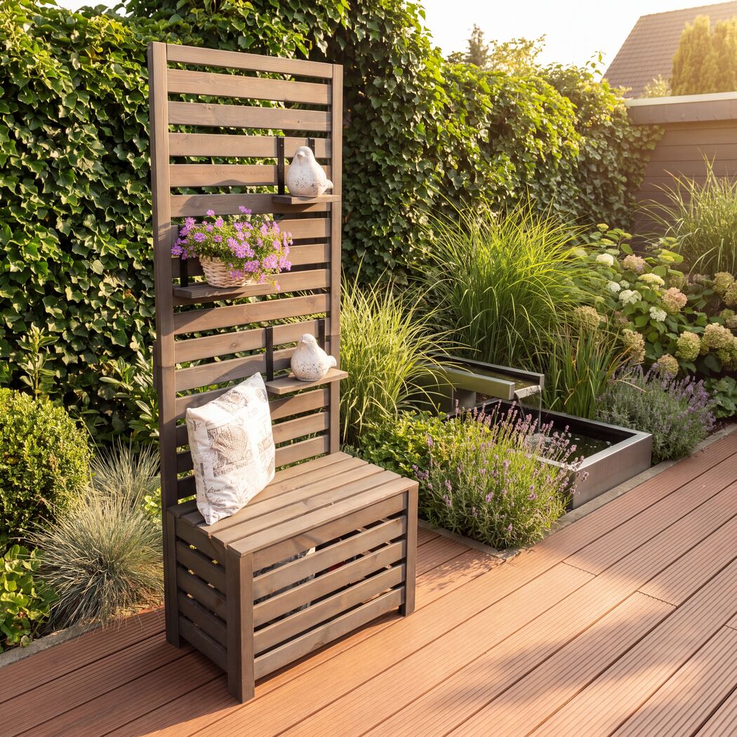 Spaliergitter mit Staukasten Holz grau 70 x 180 x 40 cm