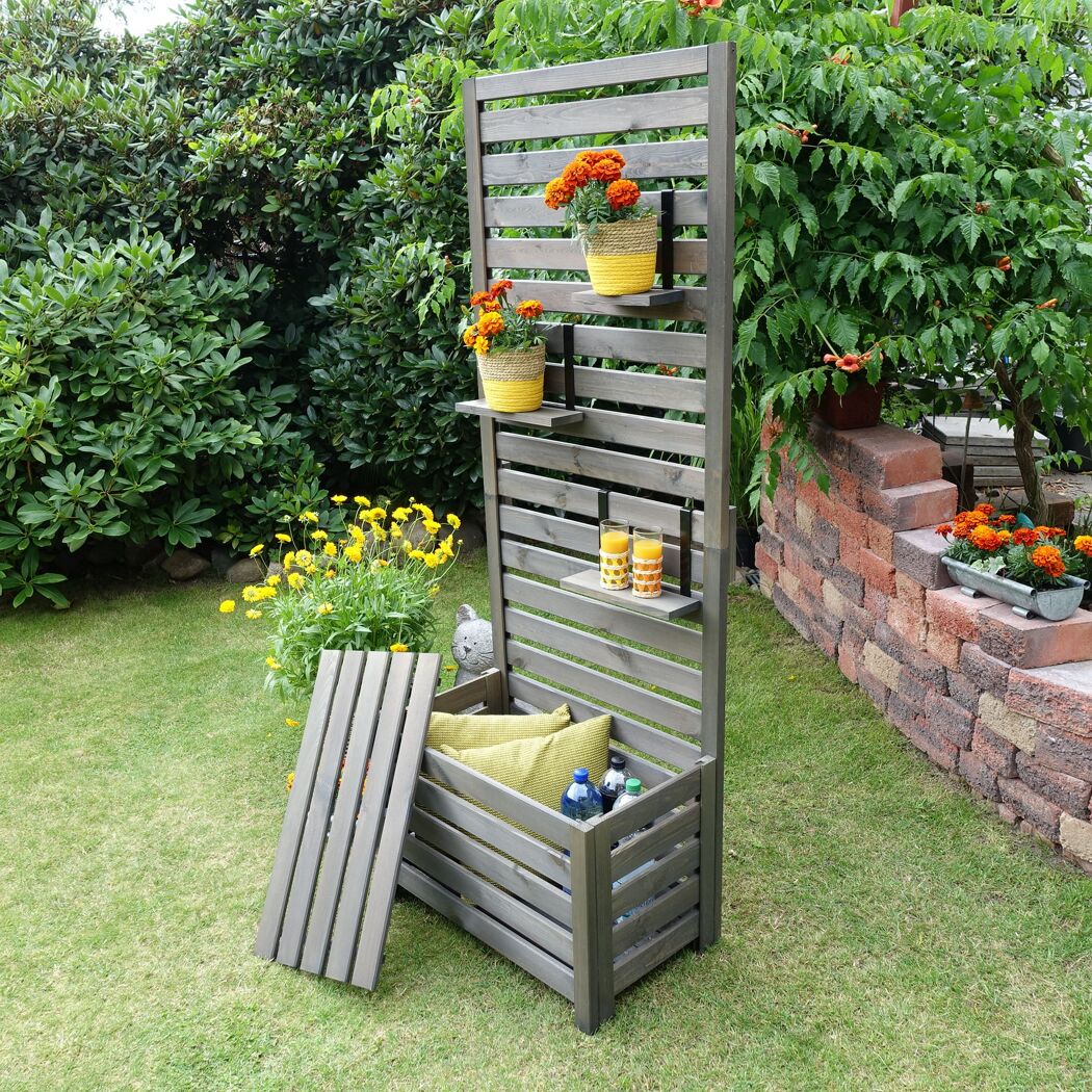 Spaliergitter mit Staukasten Holz grau 70 x 180 x 40 cm