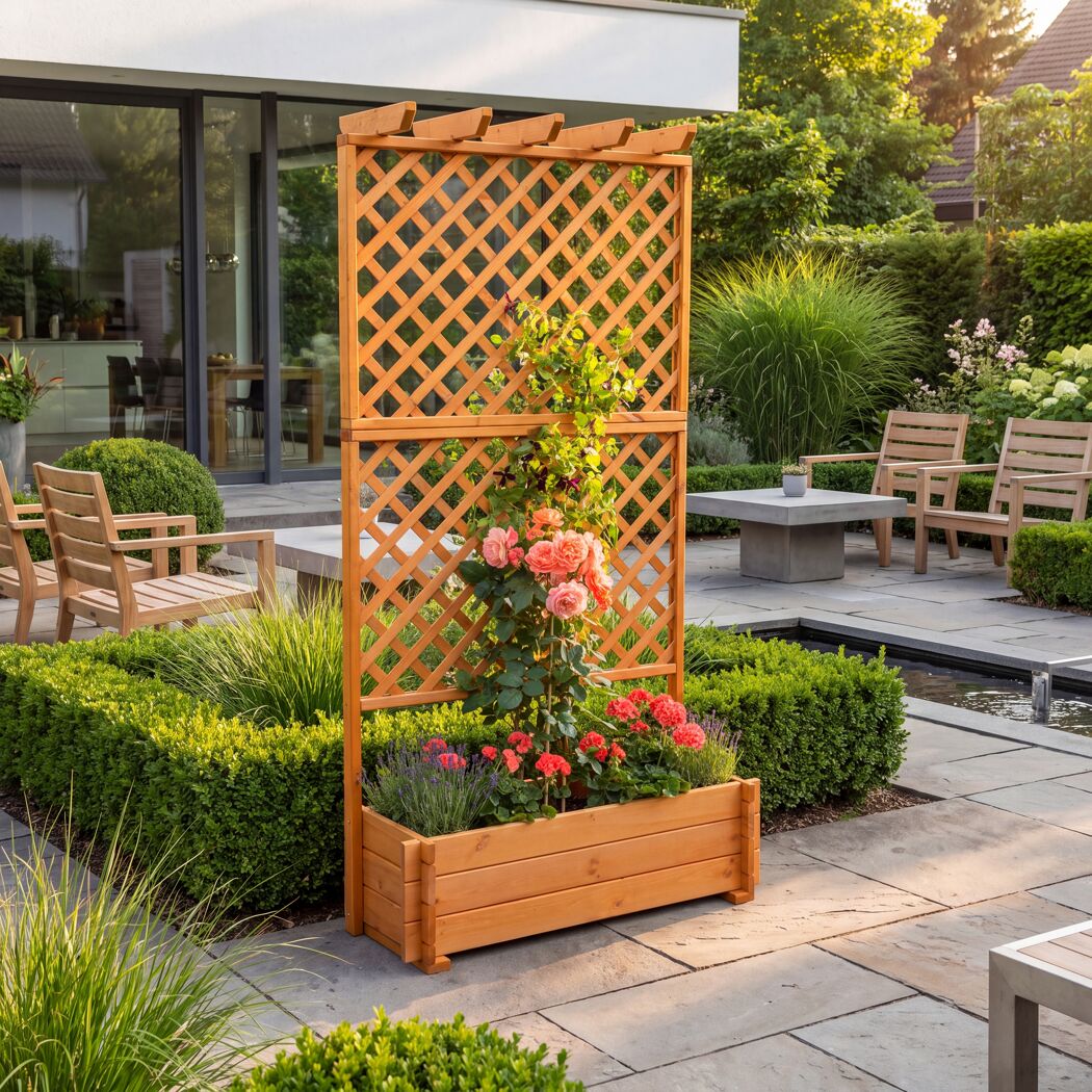 Rankkasten mit Pergola Holz honigbraun 102 x 200 x 64,5 cm
