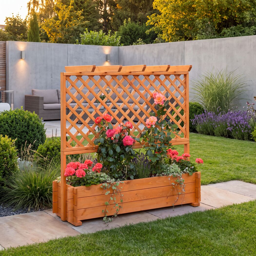 Rankkasten mit Pergola Holz honigbraun 140 x 140 x 64,5 cm