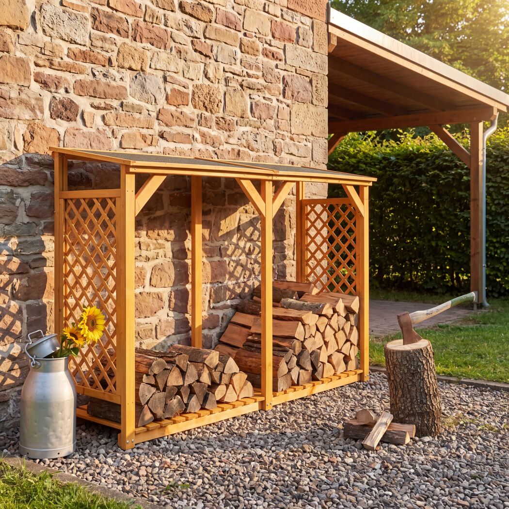 Kaminholzregal 'Speyer' Holz honigbraun 238 x 148 x 68 cm