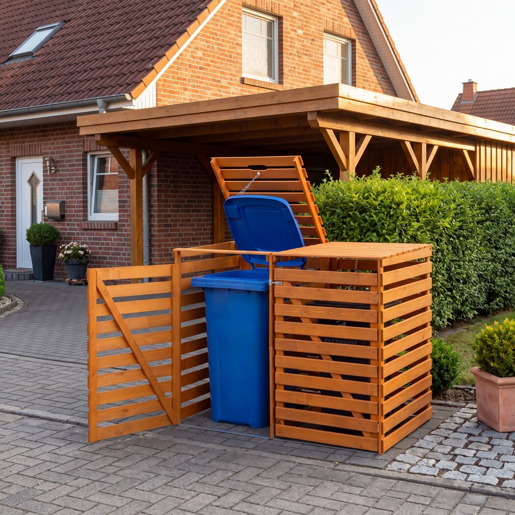 Mülltonnenbox 'Vario V' für 2 Abfalltonnen 148 x 122 x 92 cm honigbraun