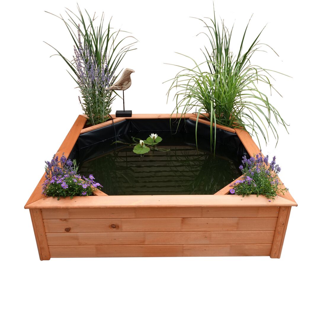 Hochteich mit 4 seitlichen Pflanzzonen Solar honigbraun 144 x 40 x 144 cm