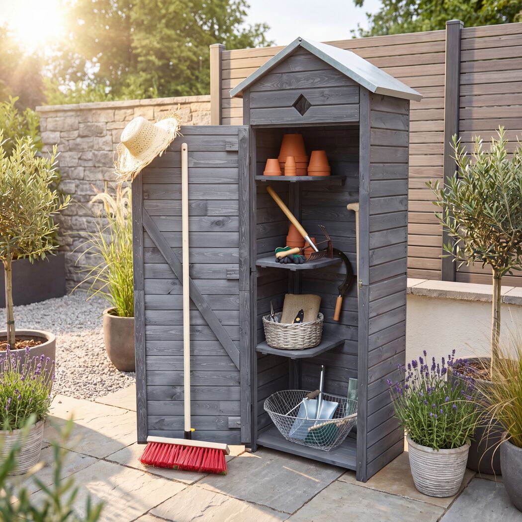 Gartenschrank 'Babylon' Kiefernholz grau 78 x 49,5 x 194,5 cm