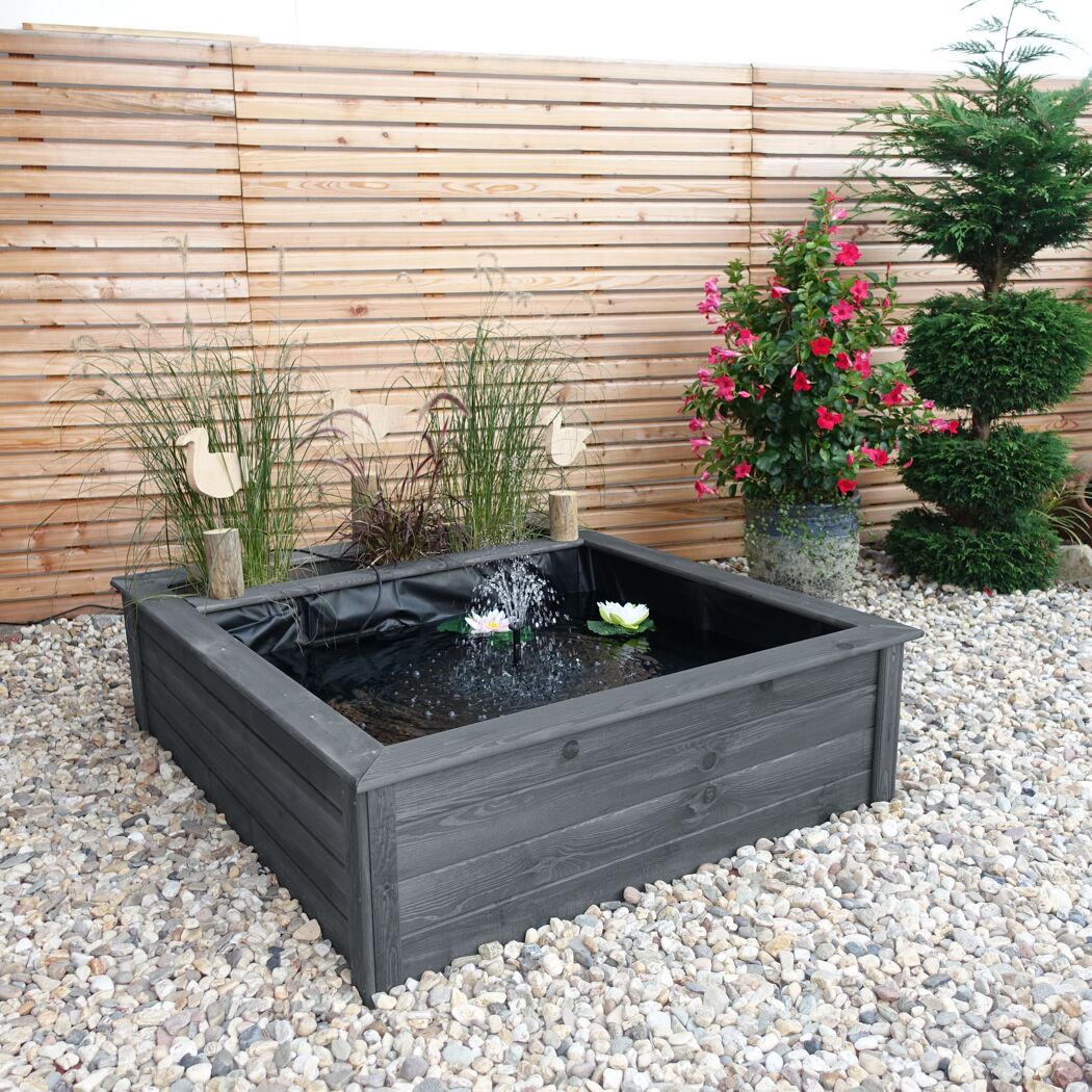 Hochteich mit seitlicher Pflanzzone Solar grau 146 x 40 x 127 cm