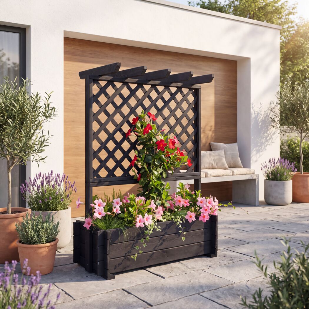 Rankkasten mit Pergola Holz anthrazit 102 x 140 x 64,5 cm