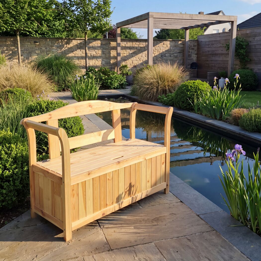 Gartenbank mit Kissenbox Kiefernholz natur 130 x 50 x 93 cm