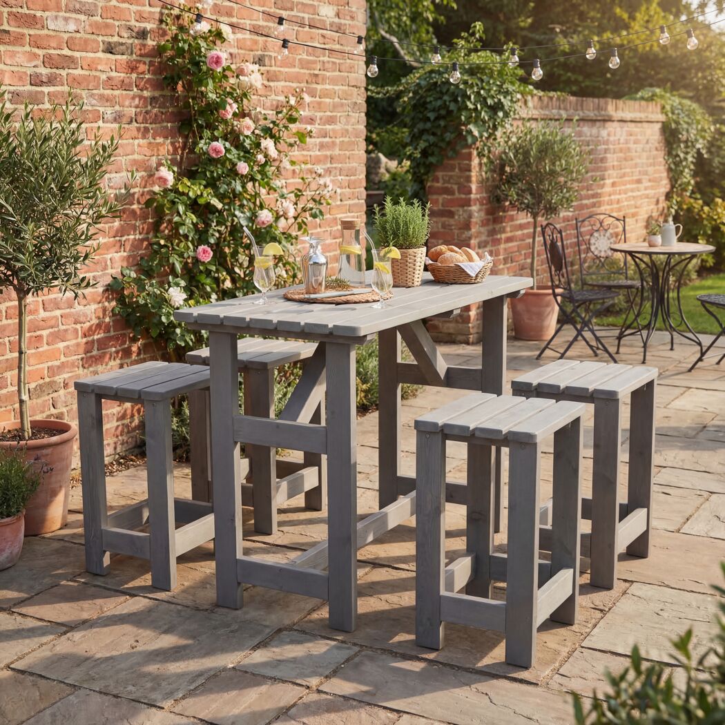 Barlounge-Set 'Summer' Kiefernholz grau 5-teilig