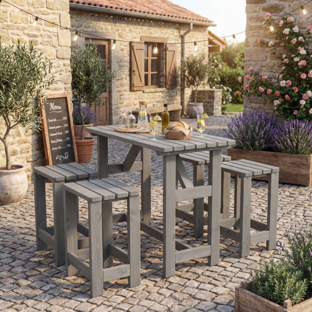 Barlounge-Set 'Summer' Kiefernholz grau 5-teilig