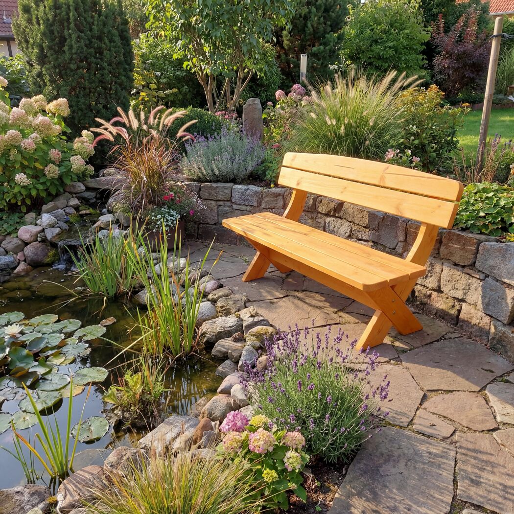 Gartenbank 'München' Kiefernholz honigbraun 150 x 70 x 90 cm