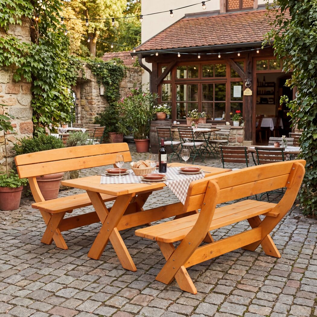 Gartenmöbel-Set 'München' Kiefernholz honigbraun 3-teilig