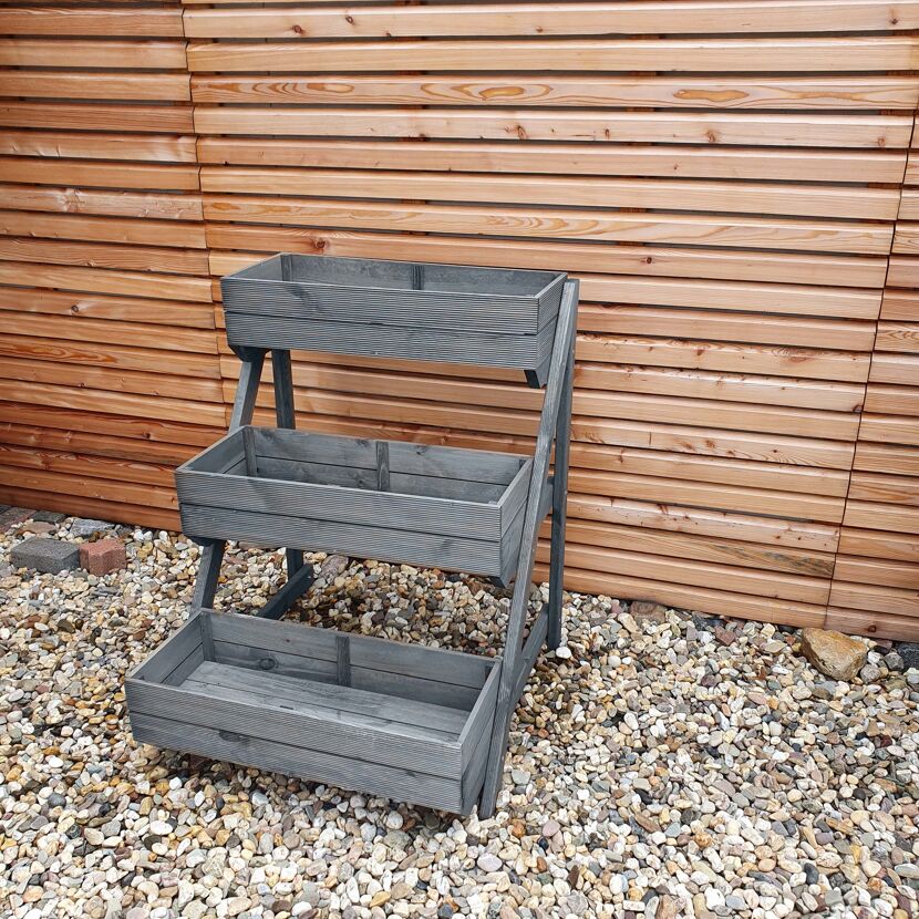 Pflanztreppe grau Kiefernholz 80 x 84 x 100 cm