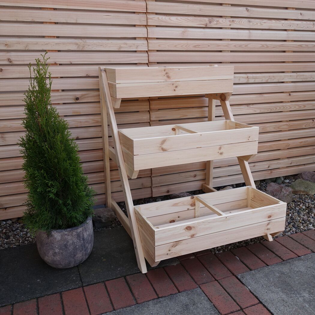 Pflanztreppe natur Kiefernholz 80 x 84 x 100 cm