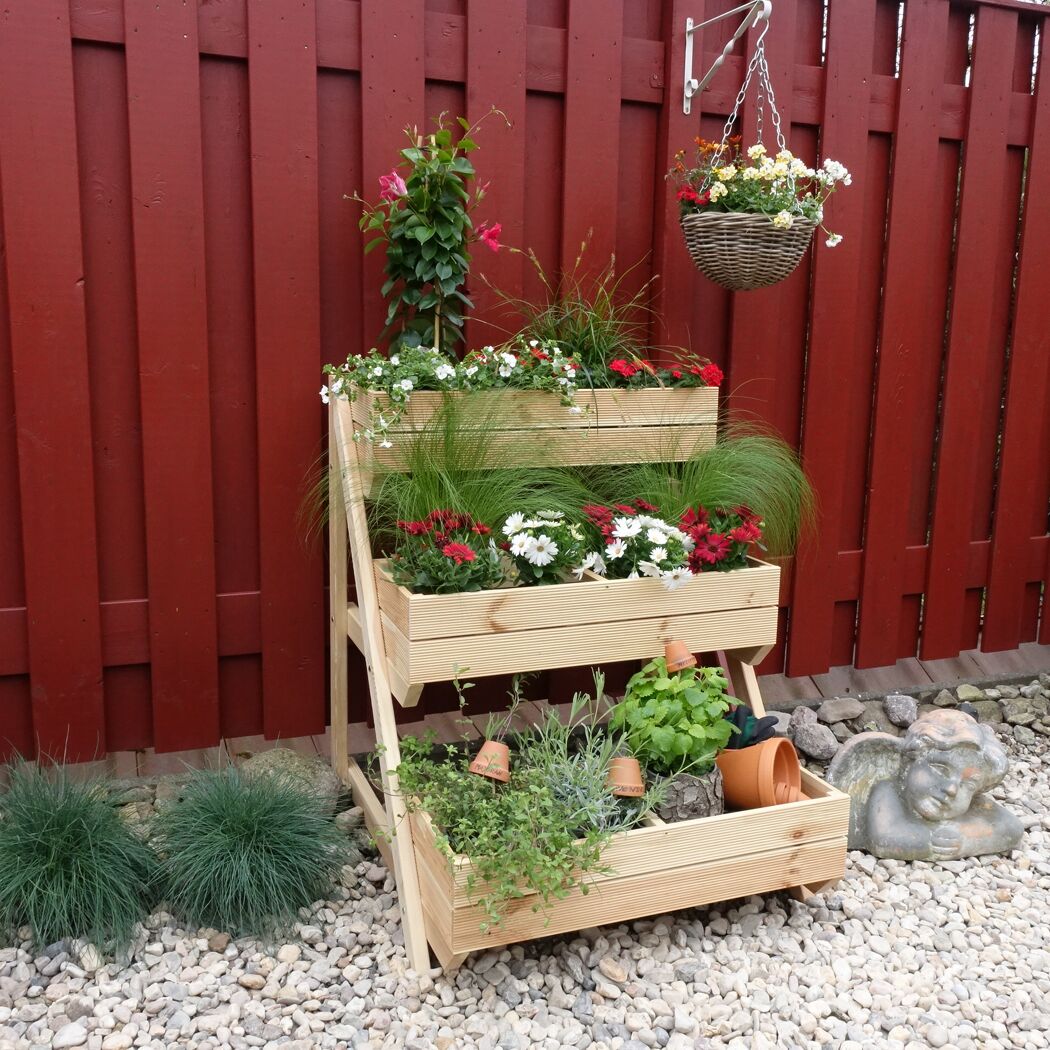Pflanztreppe natur Kiefernholz 80 x 84 x 100 cm
