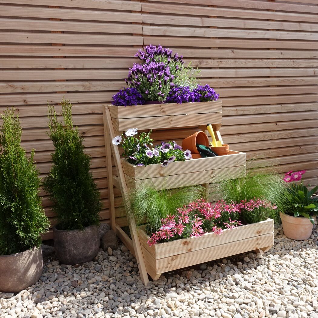 Pflanztreppe natur Kiefernholz 80 x 84 x 100 cm