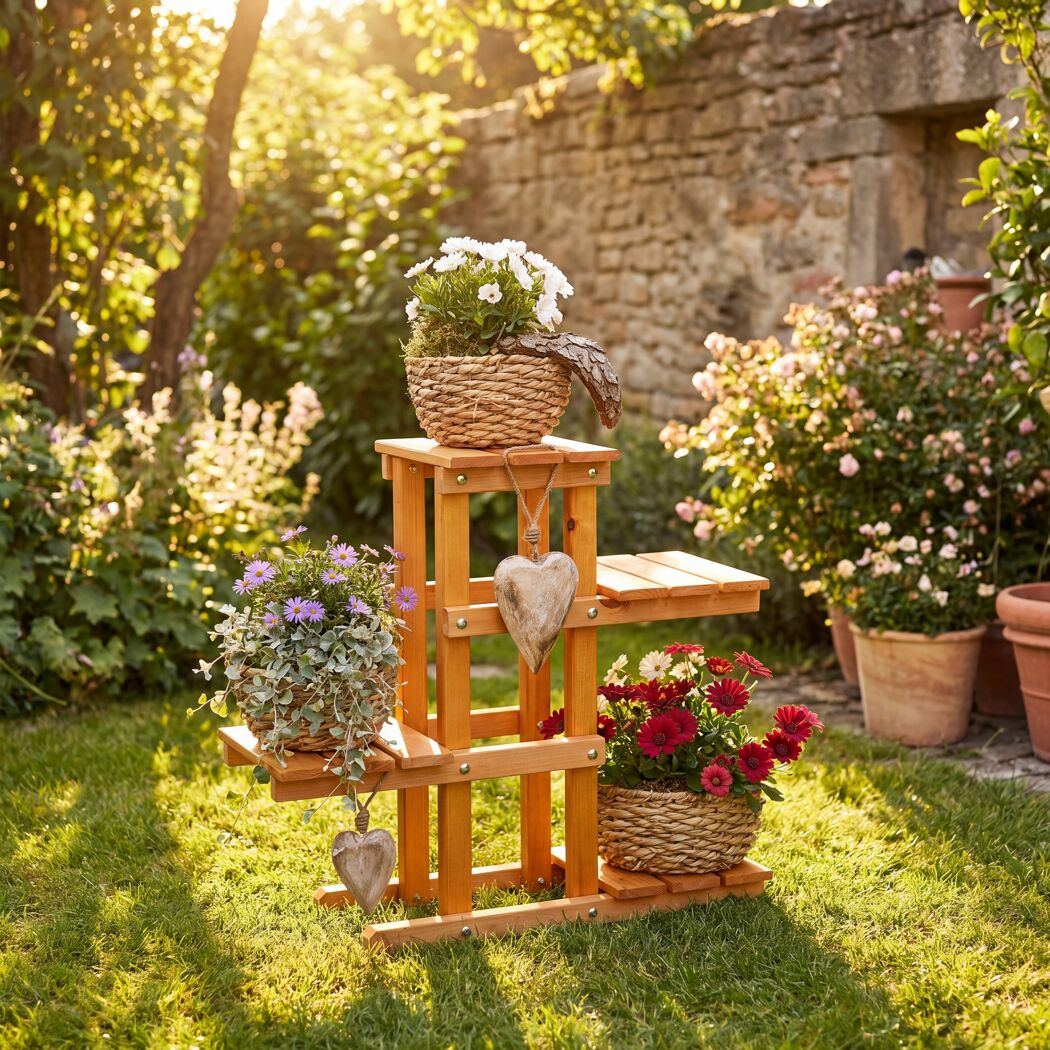 Blumentreppe honigbraun 62 x 28 x 8 cm