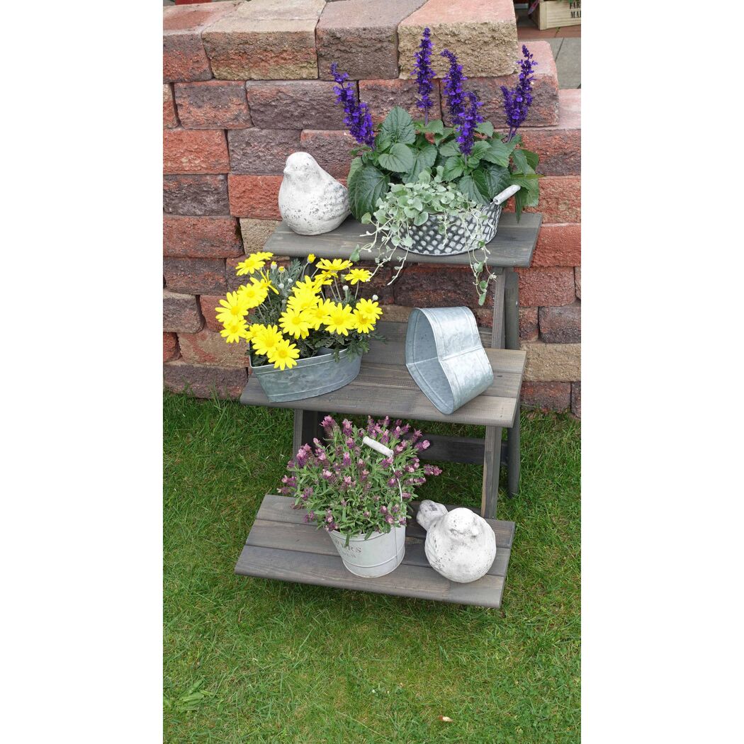Blumentreppe grau Kiefernholz 50 x 60 x 56 cm