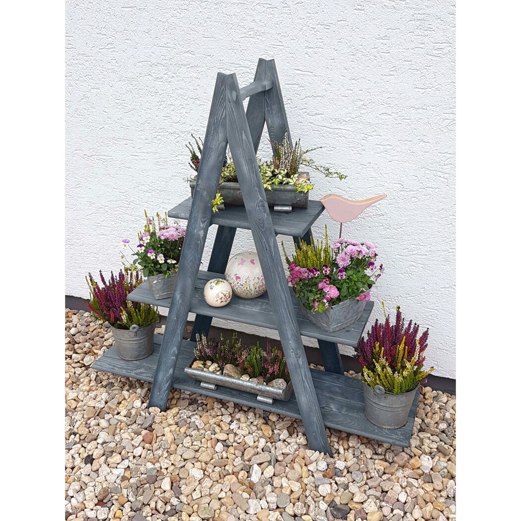 Blumentreppe Kiefernholz grau 137 x 31 x 120 cm