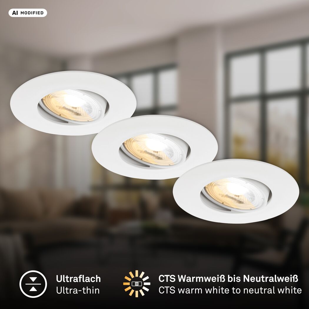 Einbauleuchtenset 'Dimara' 14,7 W 1200 lm warmweiß Ø 6,8 cm 3 Stück