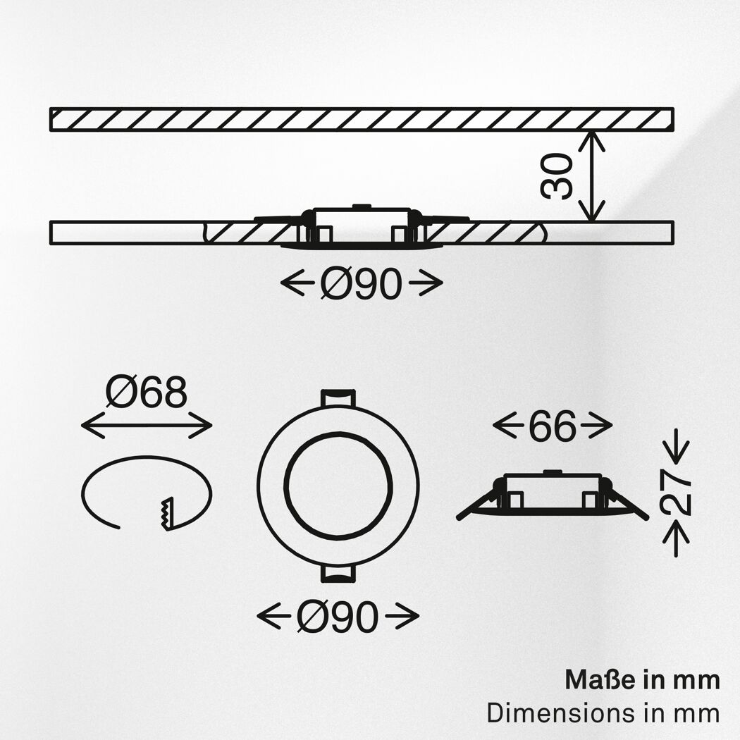 Einbauleuchtenset 'Dimara' 14,7 W 1170 lm warmweiß Ø 6,8 cm 3 Stück