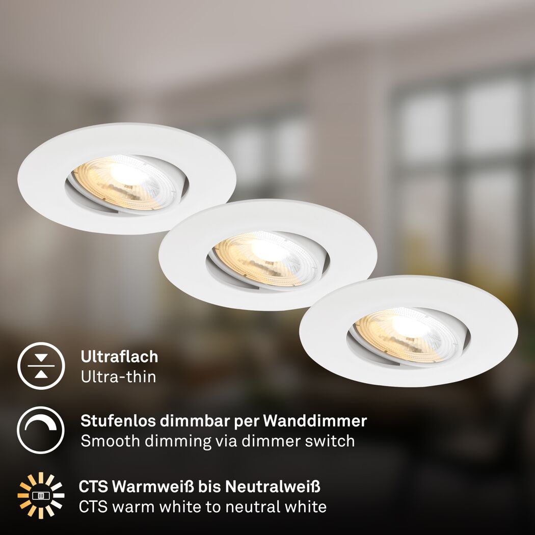Einbauleuchtenset 'Dimara' dimmbar 14,7 W 1170 lm warmweiß Ø 6,8 cm 3 Stück