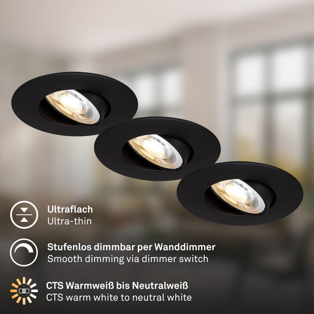 Einbauleuchtenset 'Dimara' dimmbar 14,7 W 1170 lm warmweiß Ø 6,8 cm 3 Stück