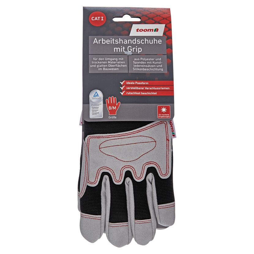 Arbeitshandschuhe mit Grip grau/rot Gr. 8/M