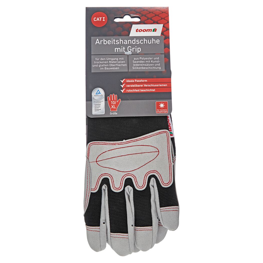 Arbeitshandschuhe mit Grip grau/rot Gr. 10/XL