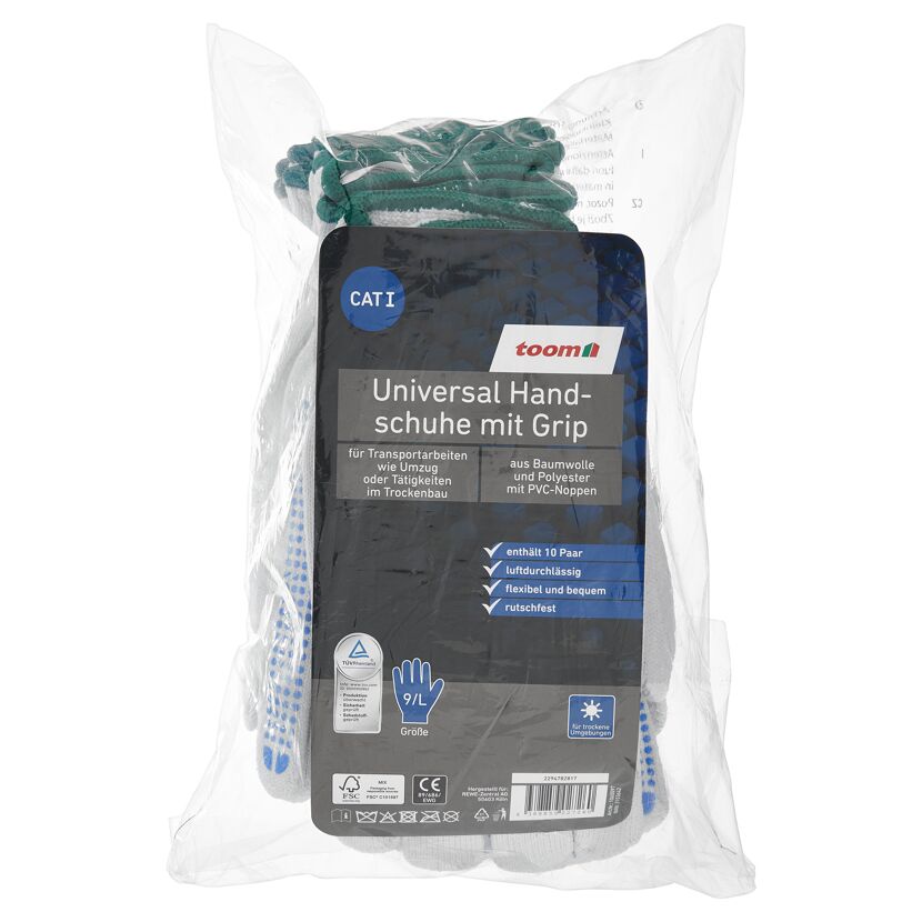 Universal Handschuhe mit Grip weiß Gr. 9/L 10 Paar