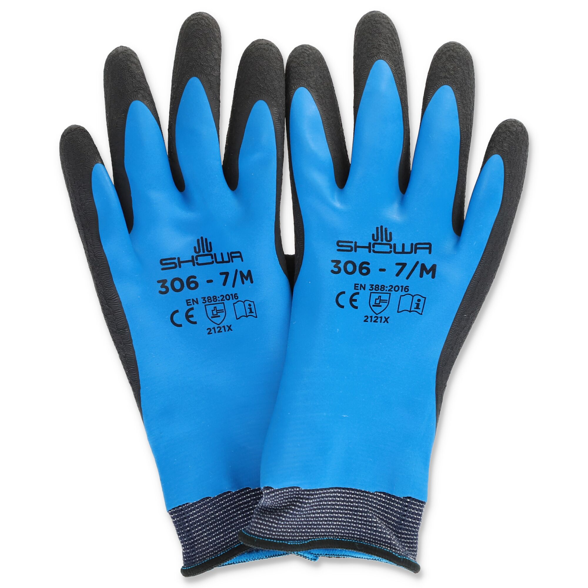 Blau-schwarze Arbeitshandschuhe von Showa, Größe M