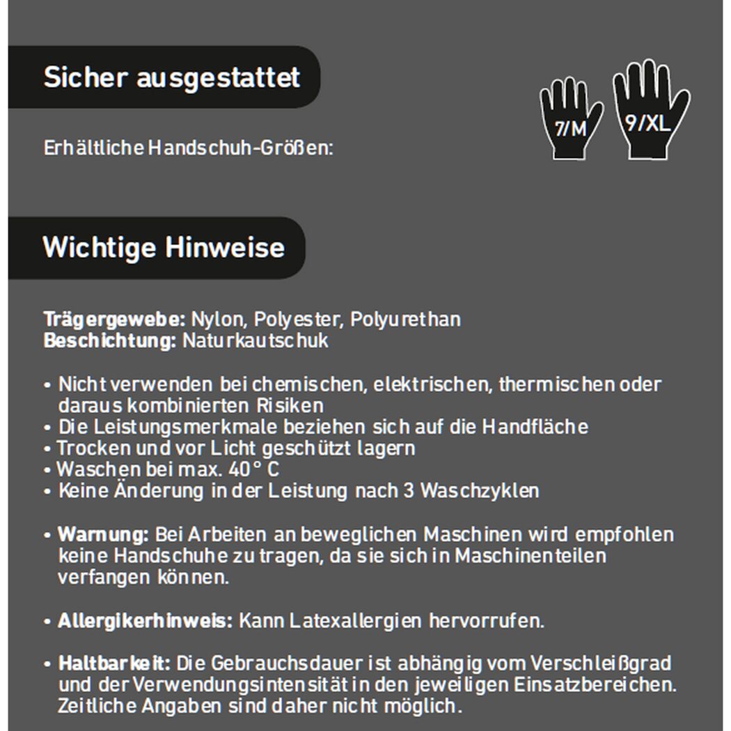 Zwei Arbeitshandschuhe in den Größen 7/M und 9/XL