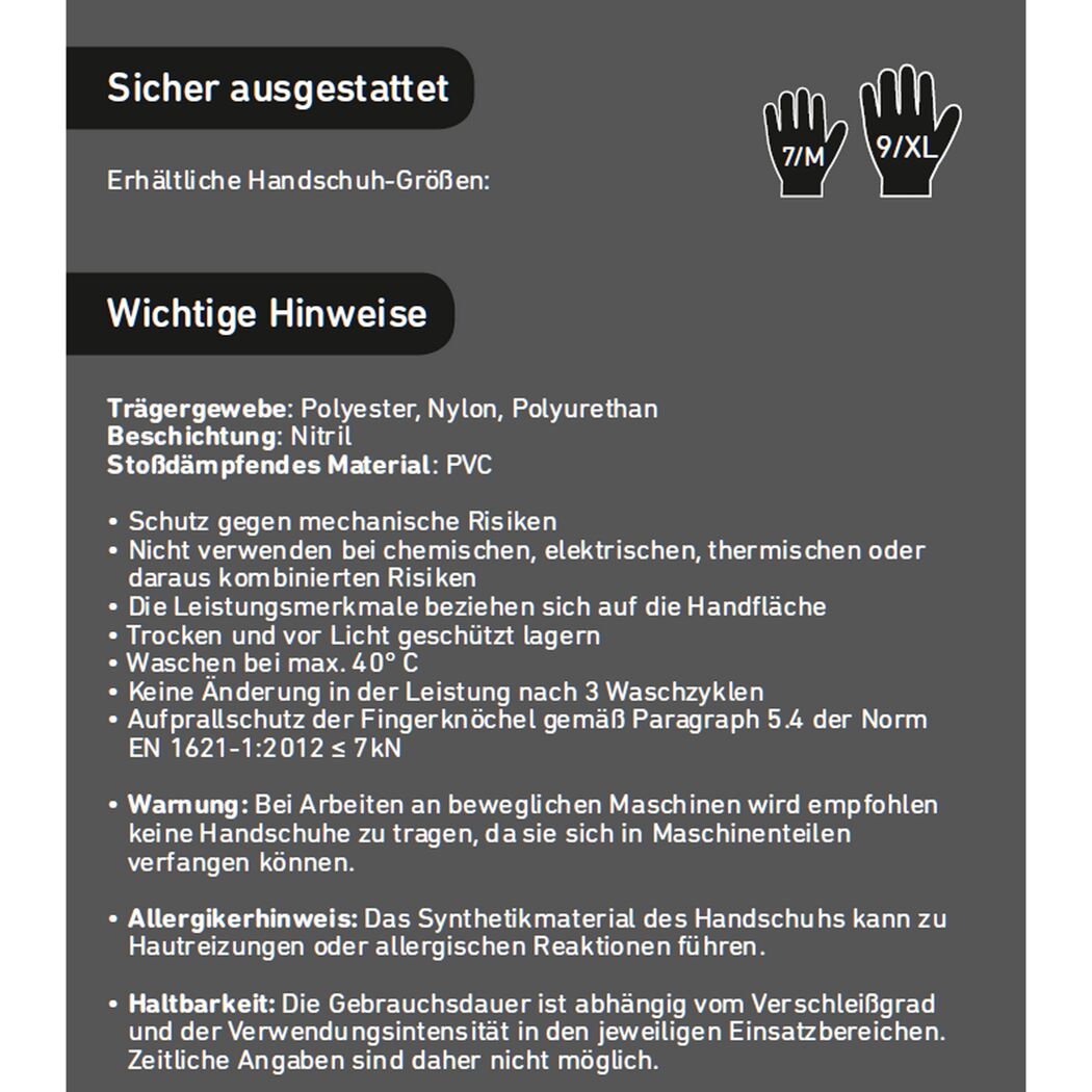 Wichtige Hinweise zum Proktektor Handschuh