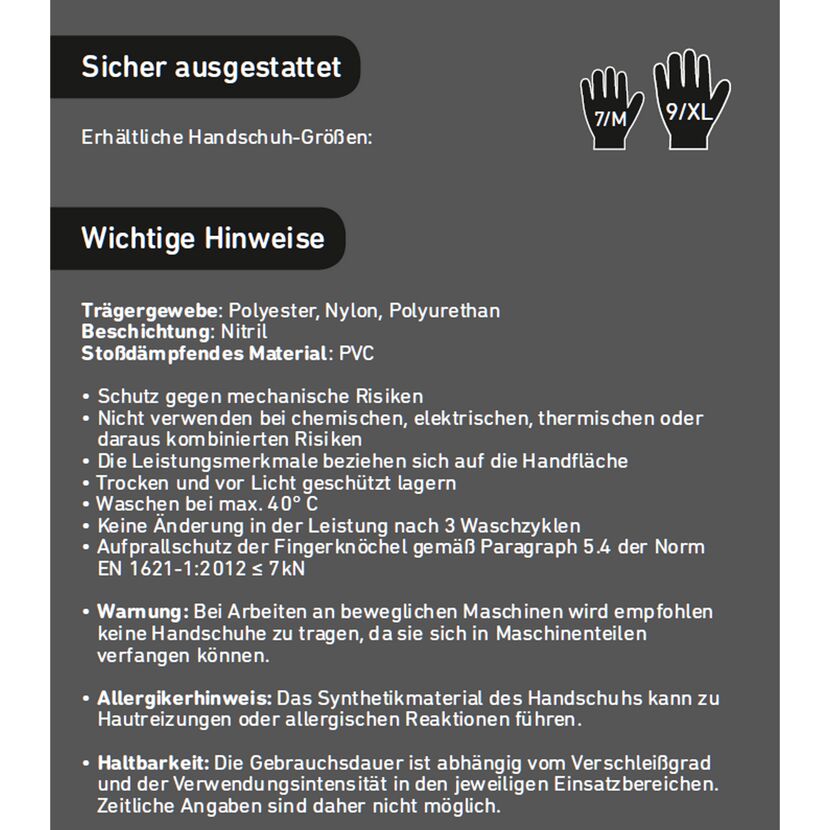 Wichtige Hinweise zum Proktektor Handschuh