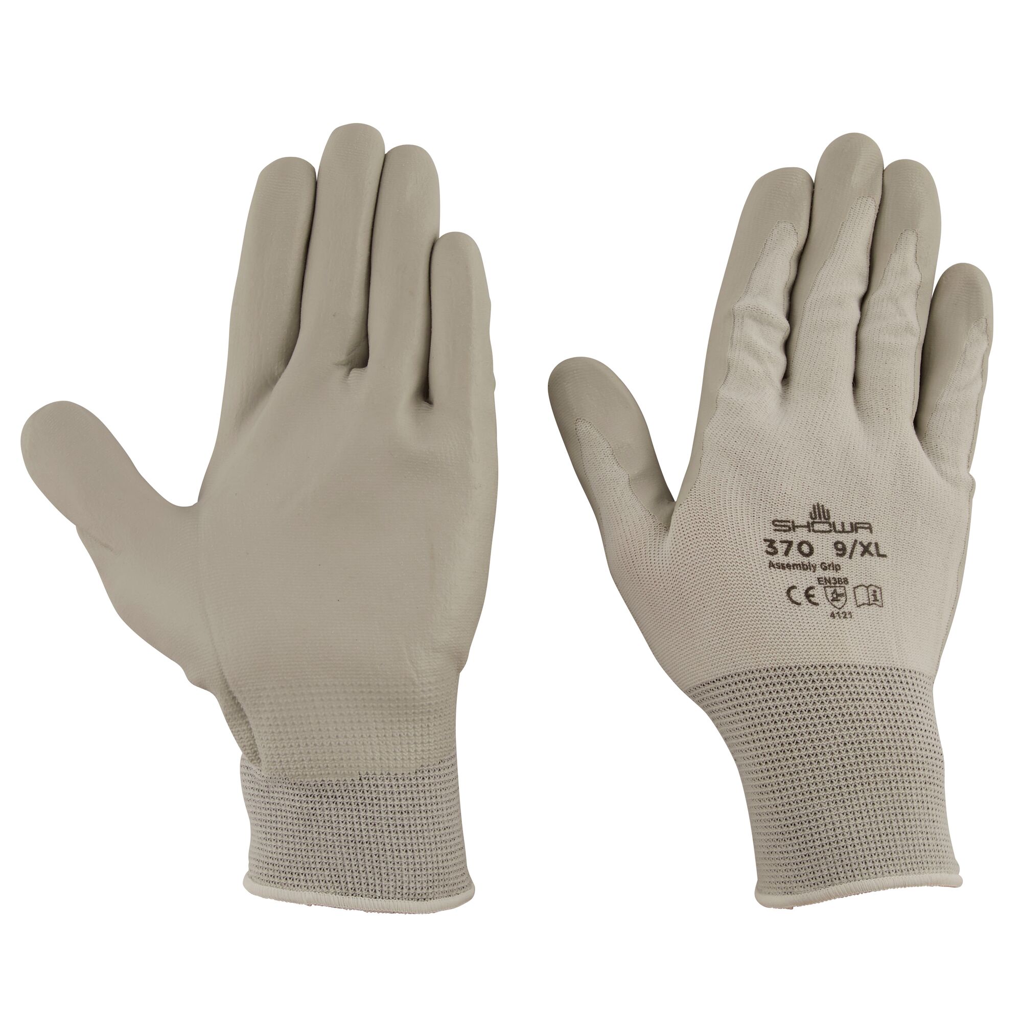 Ein Paar graue Feinmechaniker-Handschuhe in Größe XL.