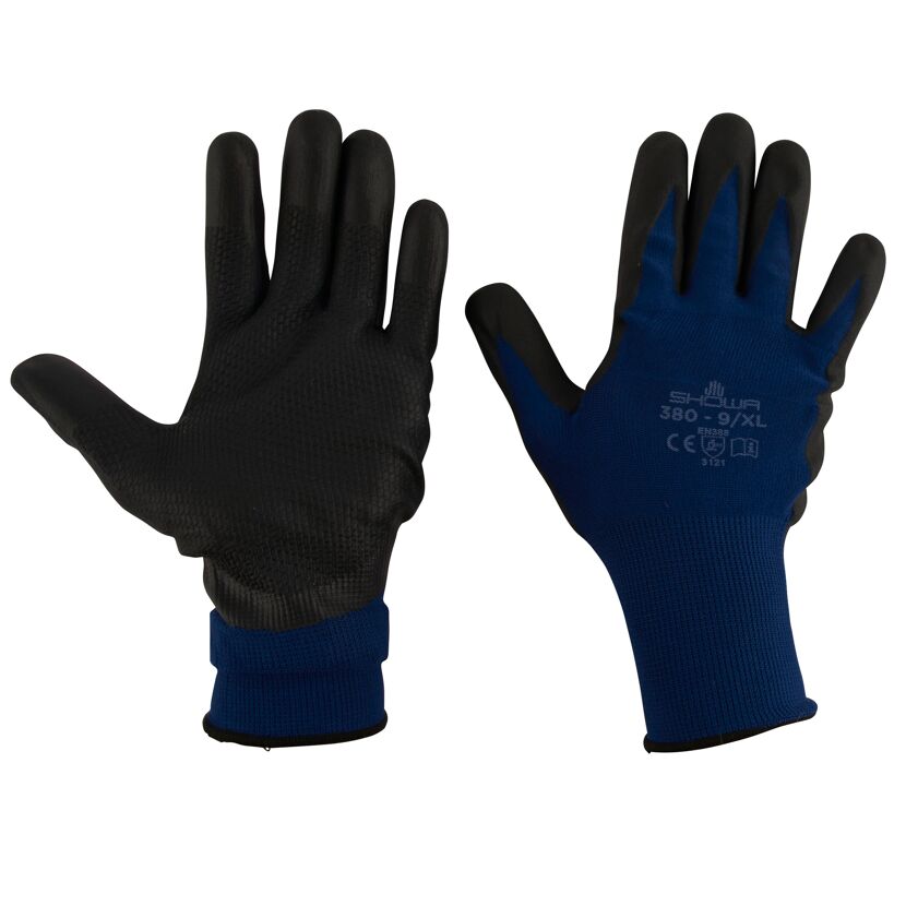 Schwarze und blaue Arbeitshandschuhe von SHOWA Größe XL