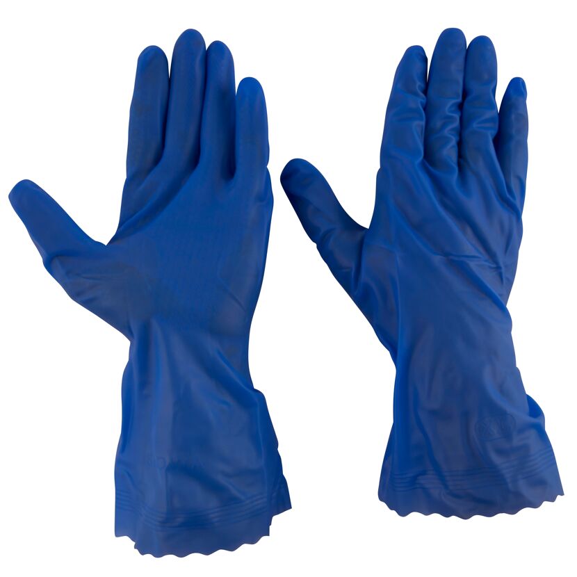 Ein Paar blaue Reinigungshandschuhe