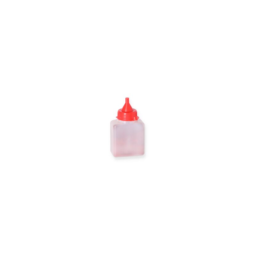 Flasche mit rotem Markierpulver