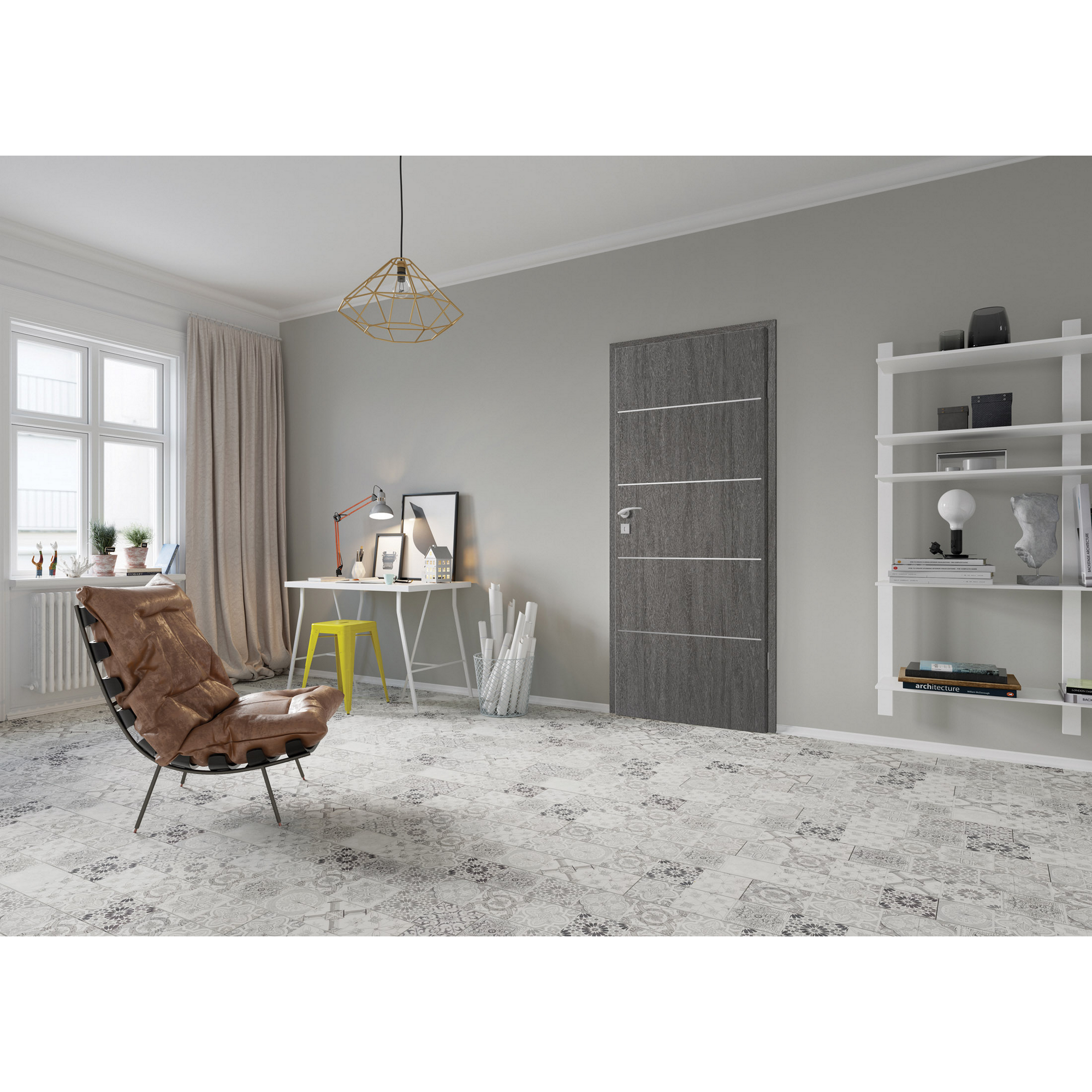 Innentür 'Natura' mit Querstreifen Grigio Eiche 198,5 x 98,5 cm, Linksanschlag