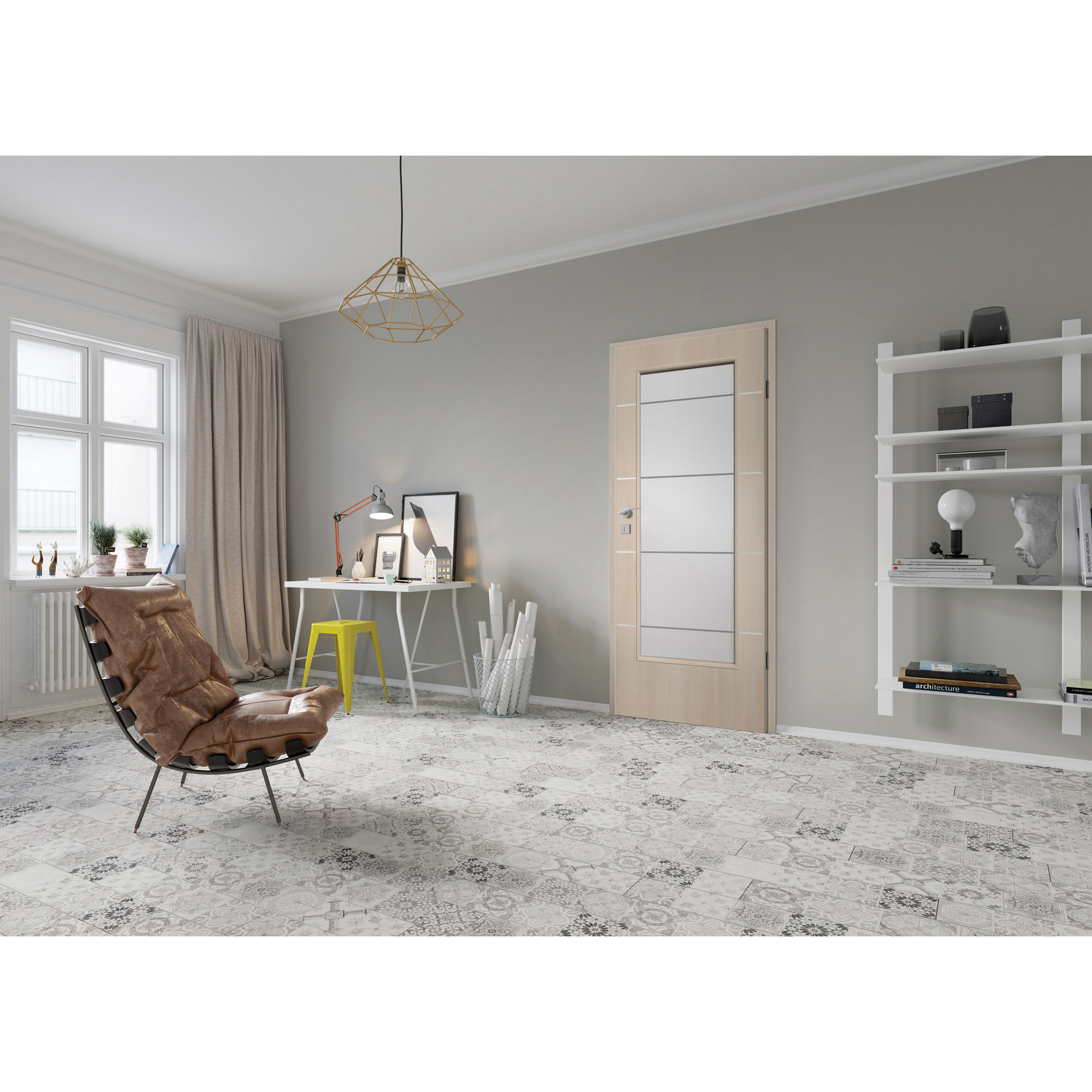 Innentür 'Natura' mit Lichtausschnitt und Querstreifen Akazie hell 198,5 x 98,5 cm, Linksanschlag