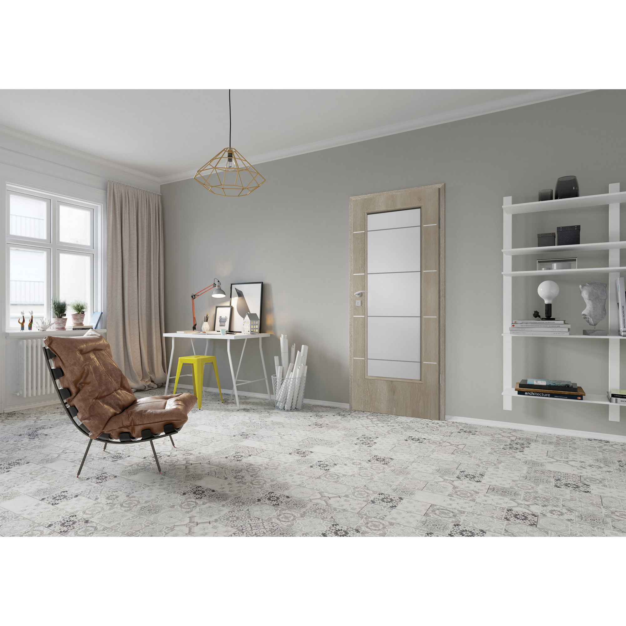 Innentür 'Natura' mit Lichtausschnitt und Querstreifen Kendal Eiche 198,5 x 73,5 cm, Rechtsanschlag