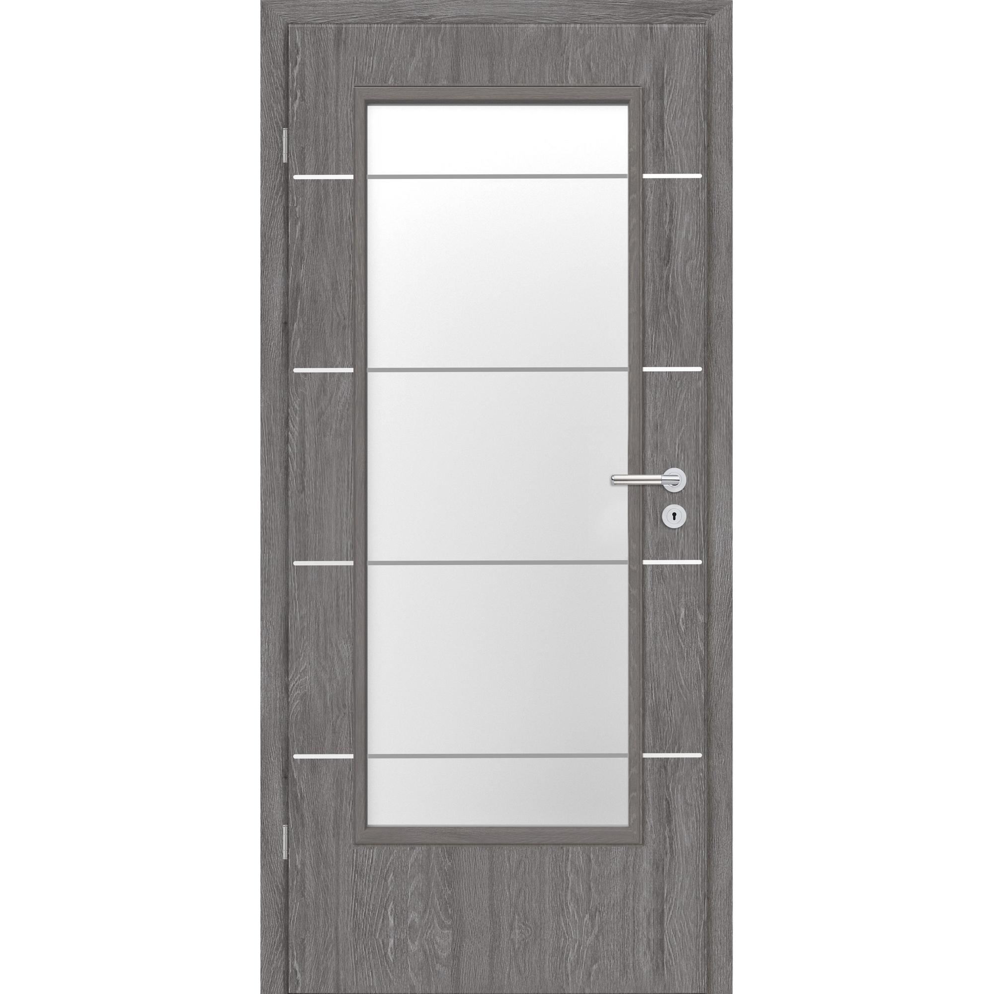 Innentür 'Natura' mit Lichtausschnitt und Querstreifen Grigio Eiche 198,5 x 98,5 cm, Linksanschlag