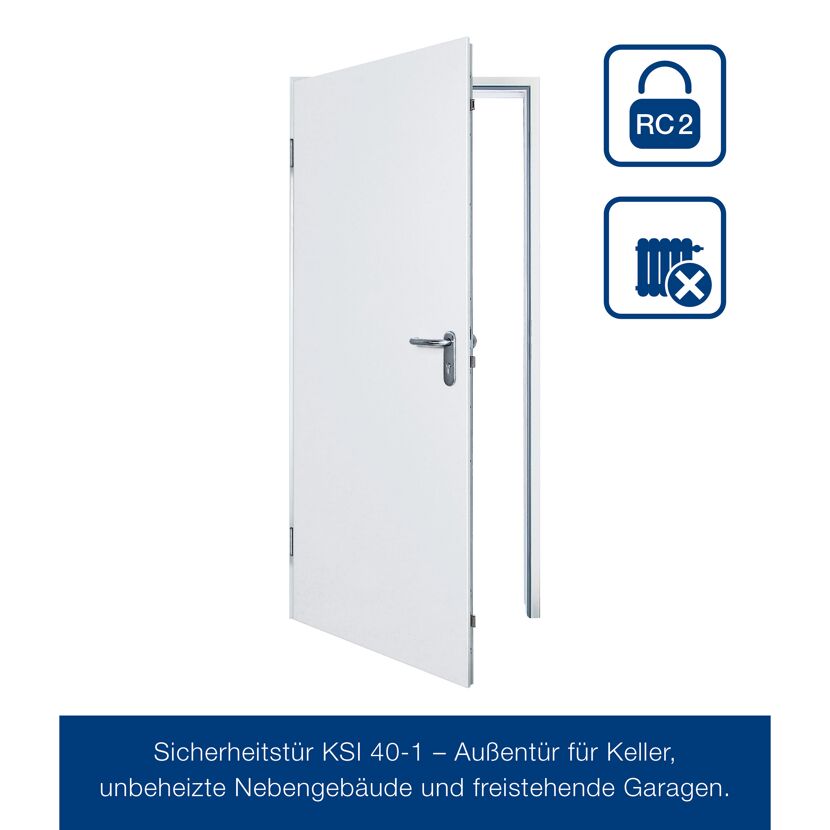 Sicherheits-Nebeneingangstür 'KSI 40' weiß 100 x 200 cm, links