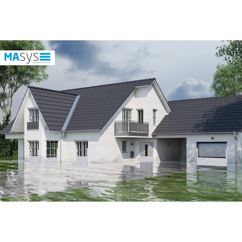Haus mit Hochwasserschutzsystem