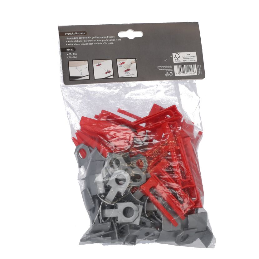 Fliesen-Nivellier-Set, 100-teilig, rot und grau
