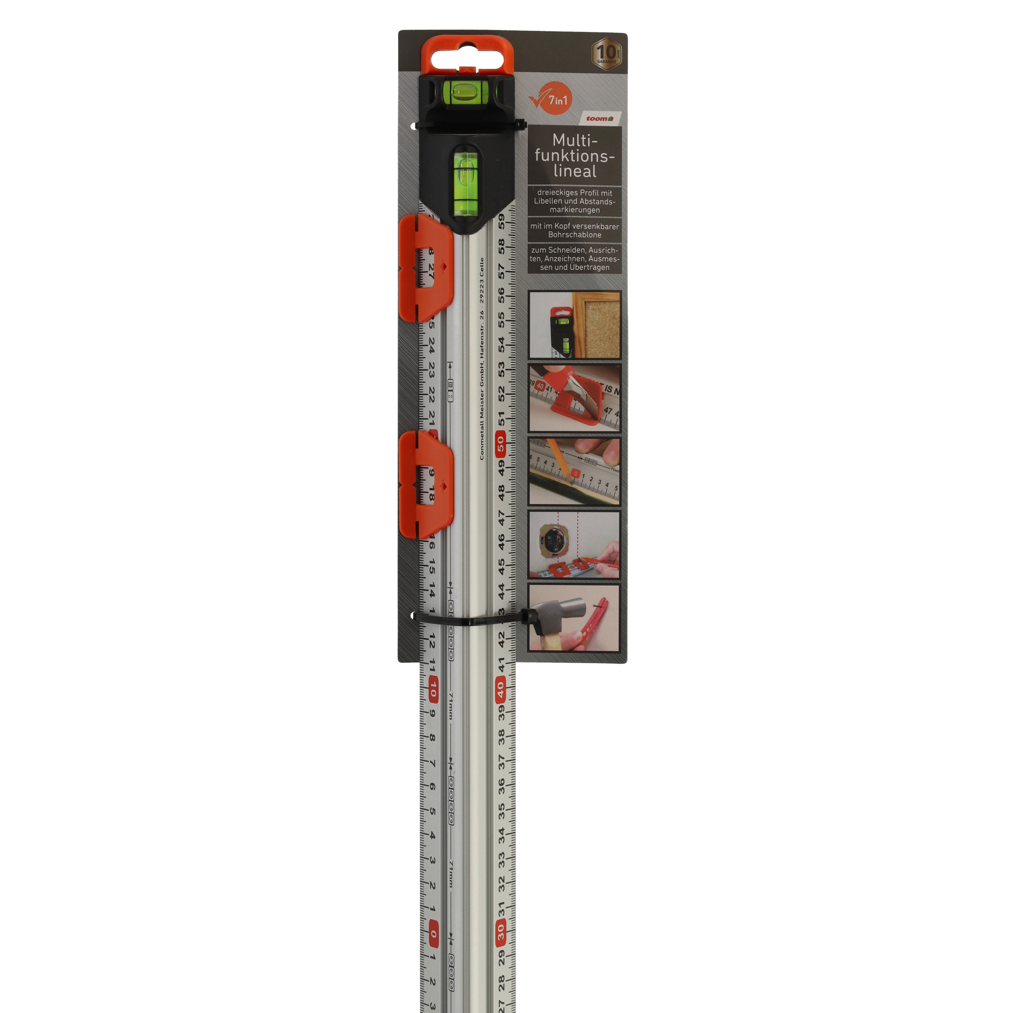 Multifunktionslineal und Wasserwaage 60 cm mit 2 Libellen
