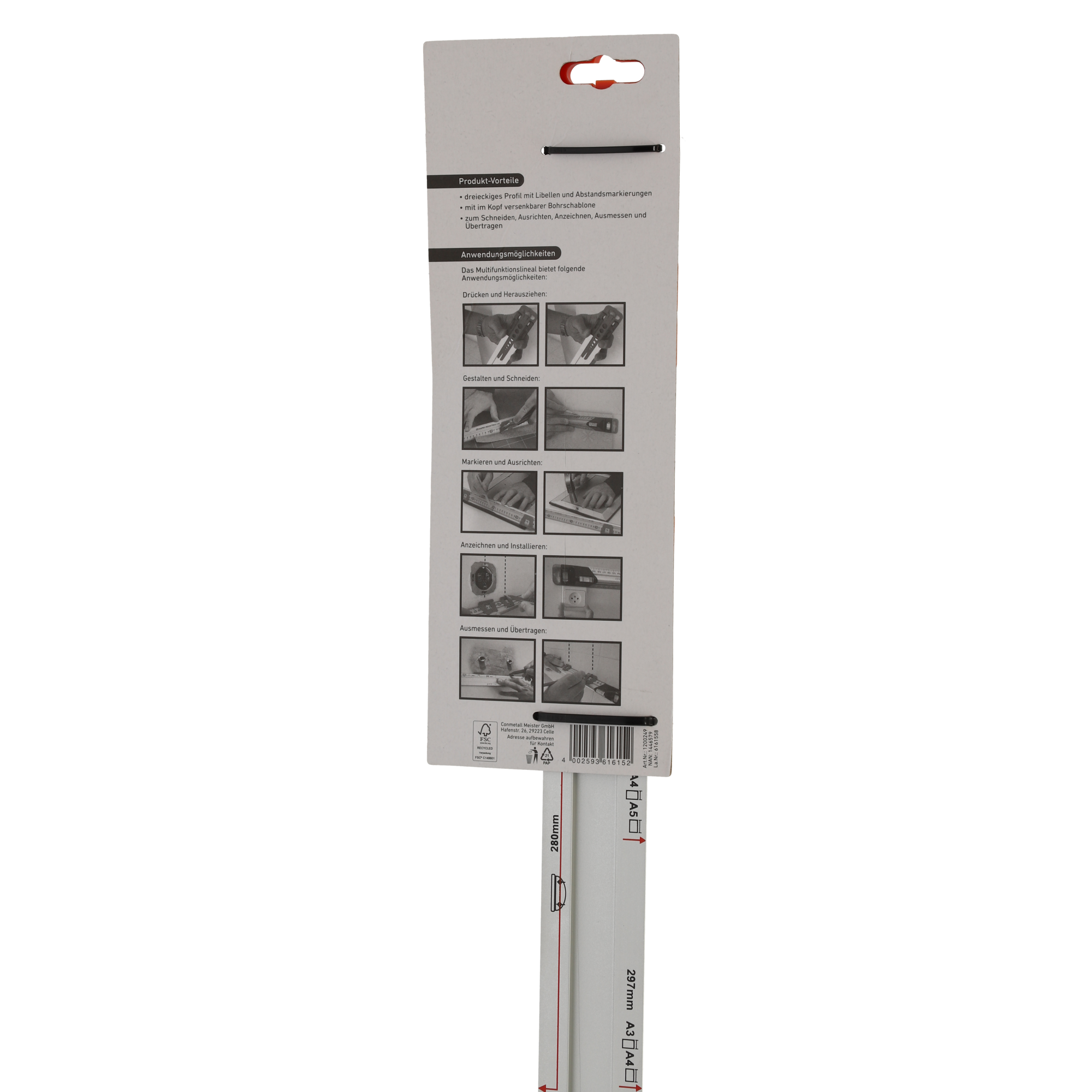 Multifunktionslineal und Wasserwaage 60 cm mit 2 Libellen