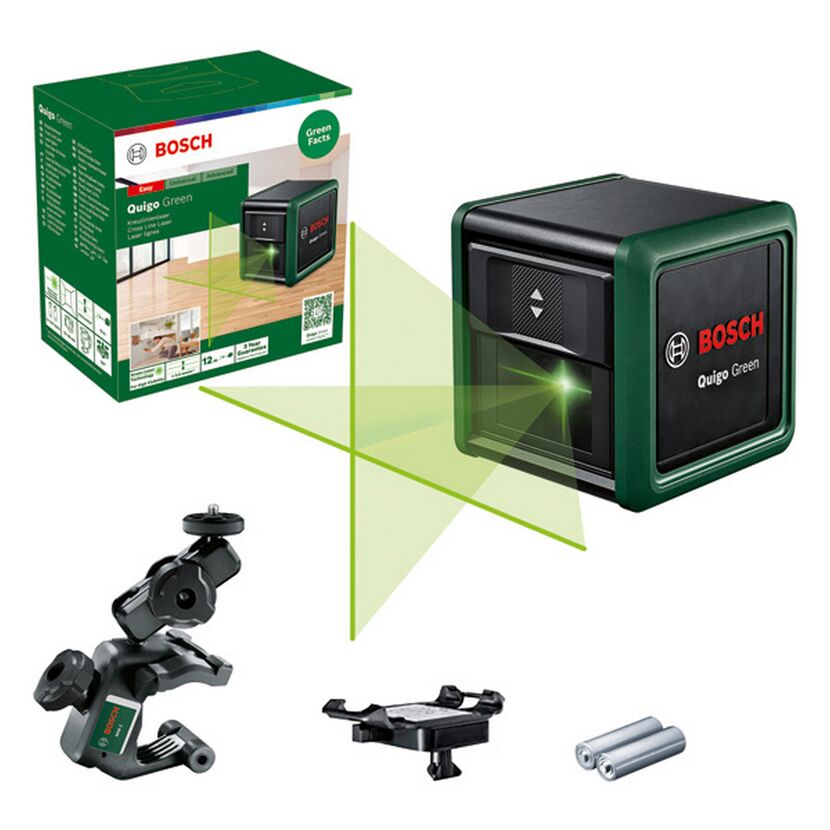 Kreuzlinienlaser 'Professional Quigo Green II' mit Universalklemme