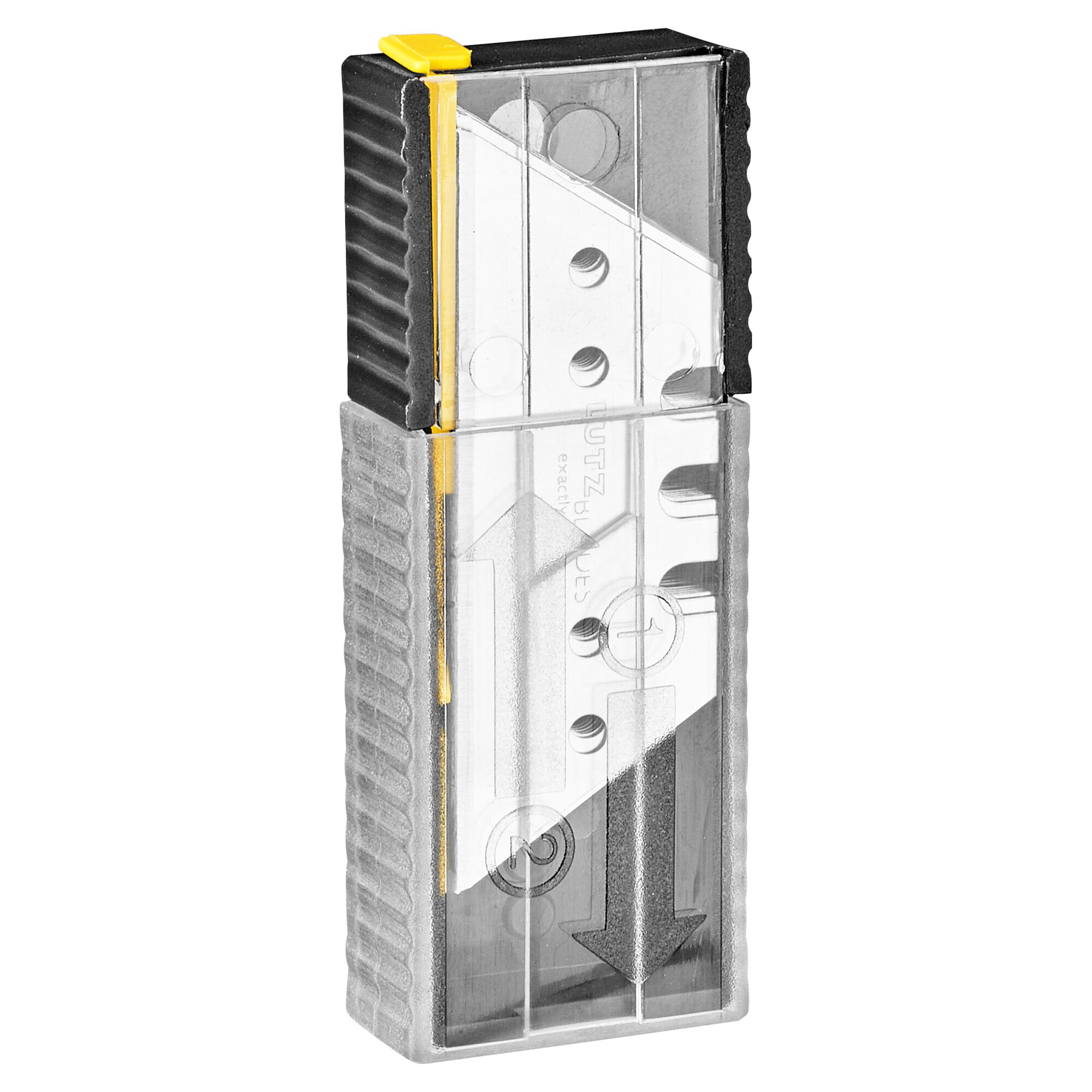 Trapezklingen im transparenten Kunststoffbehälter