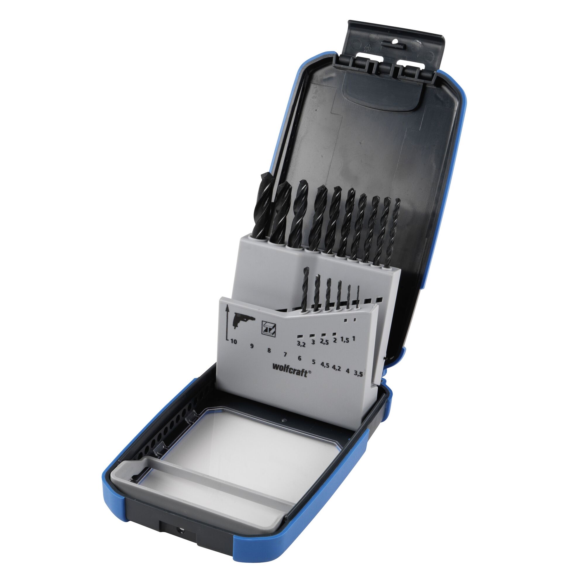 Wolfcraft HSS-R Spiralbohrer-Set, 1-10 mm, 15-teilig